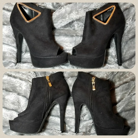 Bebe Suede Black and Gold High Heels - Picture 2 of 5